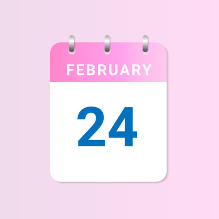 Day of 24th February. Daily calendar of February month on white paper note. Vectorのイラスト素材