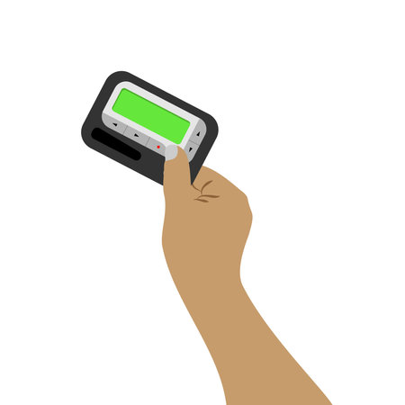 Pager . Retro telecommunication device from 90s. Vector flat illustration of black pagerのイラスト素材