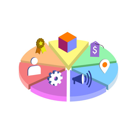 Marketing mix 7P banner web icon for business and marketing, price, place, promotion, product, people and physical environment. Minimal vector infographic.のイラスト素材