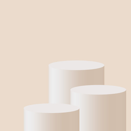 A vibrant, multi-colored pedestal background designed for product photography. The vector illustration features smooth gradients and dynamic shapes, perfect for highlighting and enhancing cosmetic productsのイラスト素材