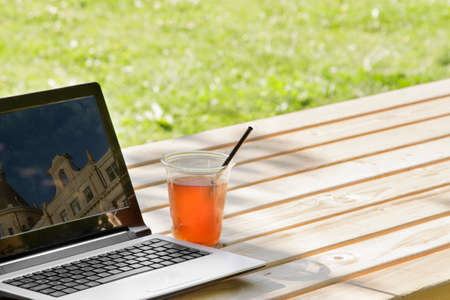 Laptop in outdoorの写真素材