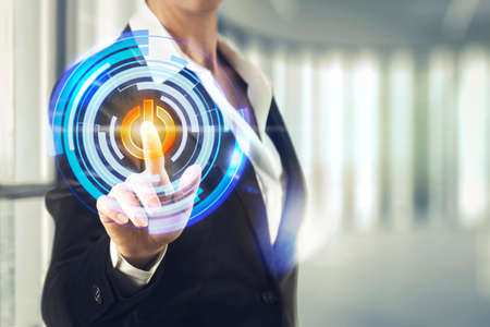 Business women touching the Power screenの写真素材