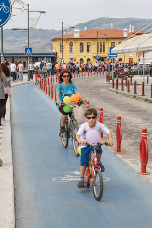 Izmir, Turkey - April 23, 2016:The use of bicycles is quite common among the Izmir people. Especially, the coastal bicycle route is liked and used by tourists.のeditorial素材