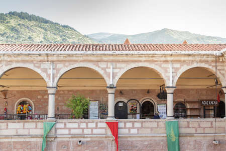 Izmir, Turkey - April 21, 2016 :Yeni Han in Manisa is an old building. There are many cafés and shops selling souvenirs. People often come here to rest and get presents.のeditorial素材