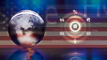 Sphere concept with background usa flagの写真素材