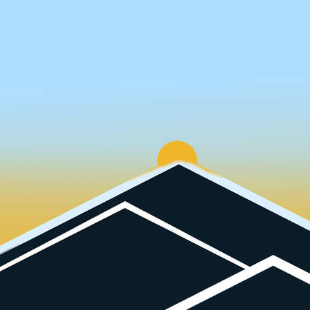 Flat design colorful hills on landscape. Simple template with sunset or sunrise colors.の写真素材