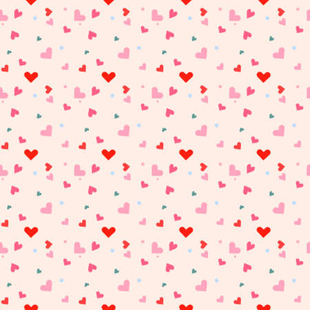 Seamless pattern with colorful hearts and light pink background. Vector illustrationのイラスト素材