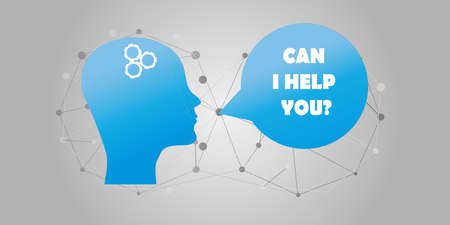 Machine Learning, Artificial Intelligence, Deep Learning, Automated Support Assistance and Networks Design Concept with Wireframe, Speech Bubble and Human Head.のイラスト素材