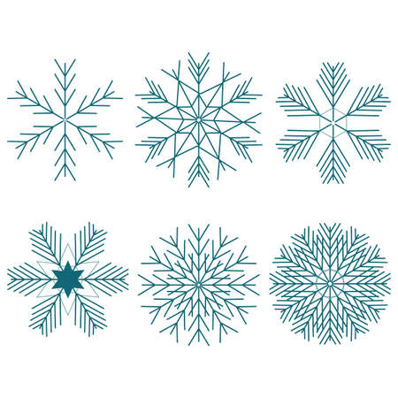 Snowflake Winter Set of Blue Isolated Six Icon Silhouette on White Backgroundのイラスト素材
