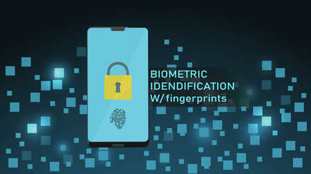 Smartphone with Fingerprint Recognition Concept, Login or Sign Up. Smartphone Screen with Built in Fingerprint Scanner. Responsive web template designのイラスト素材