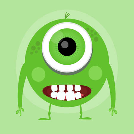 Cute Little Cartoon Monster. Green Smiling Little Monster.のイラスト素材
