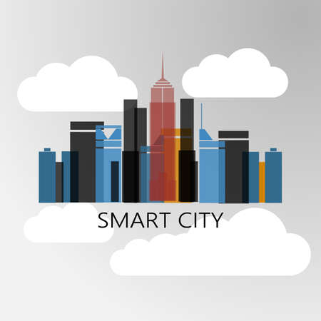 Smart City Design Concept. Network Connections, Colorful Technology Backgroundのイラスト素材