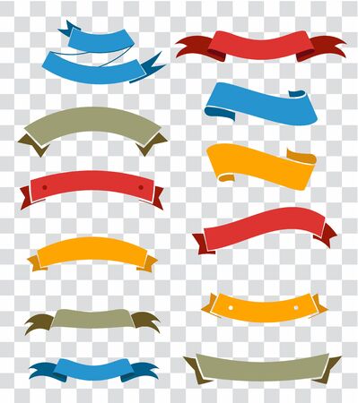 Ribbon elements set isolated on transparent background. Starburst label. Vintage. Modern simple ribbons collection. Vector illustration.のイラスト素材