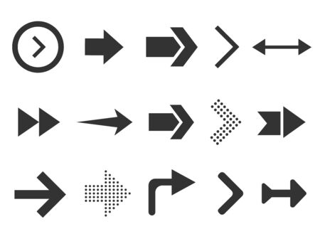 Black arrows set isolated on white background. Collection for web design, interface, UI and more. Vector illustrationのイラスト素材