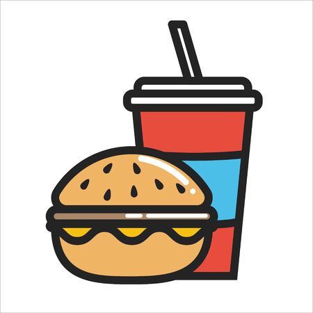 Thin line glyph Hamburger and Soda water icon isolated on whiteのイラスト素材