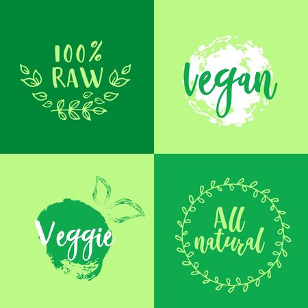 Vegan and healthy food oriented banner on the green background. Vector illustrationのイラスト素材
