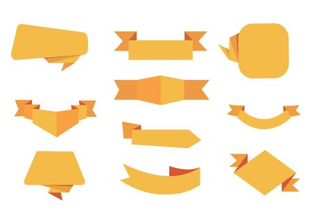 Yellow Ribbon elements set. Starburst label. Vintage yellow. Modern ribbons collection.のイラスト素材