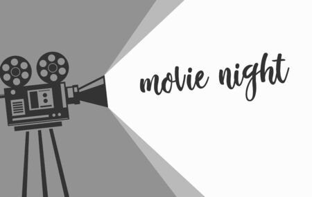 Movie night banner with vintage camera. Monochrome design. Vector illustration.のイラスト素材