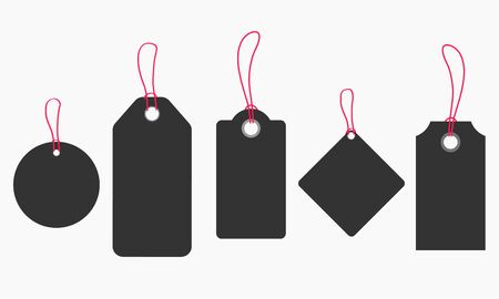 Blank tags or sale shopping labels set with rope isolated on white. Vector illustrationのイラスト素材