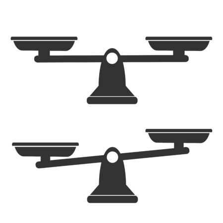 Bowls of scales in balance, an imbalance of scales. Black icons set. Libra, vector illustrationのイラスト素材