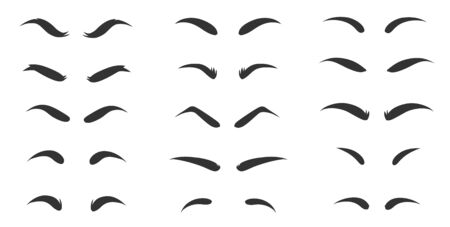 Eyebrows shapes Set. Eyebrow shapes. Various types of eyebrows. Makeup tips. Classic type and different thickness of brows.のイラスト素材
