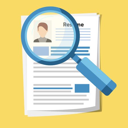 Analyzing personnel resume. Recruitment, concept of human resources management. Flat design, vector illustration.のイラスト素材