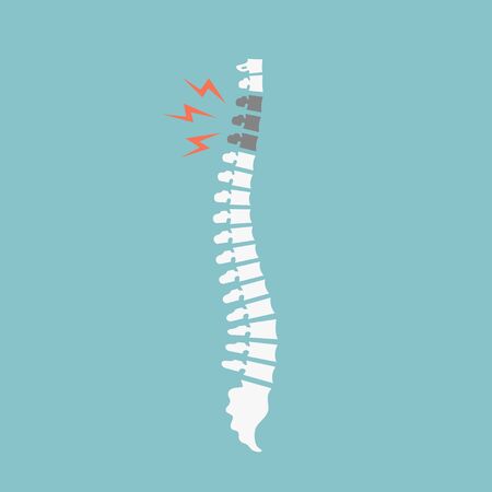 Back pain vector icon illustration isolated on blue background. Isolated on blue
