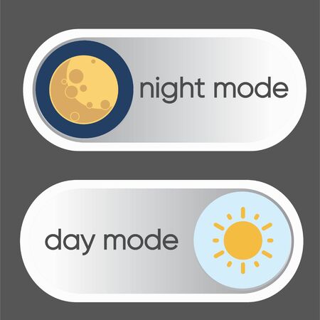 Concept of gadget interface switch to Day and Night mode and ui symbol. Day and Night Mode. Vector On Off Switch. Light and Dark Buttons.のイラスト素材