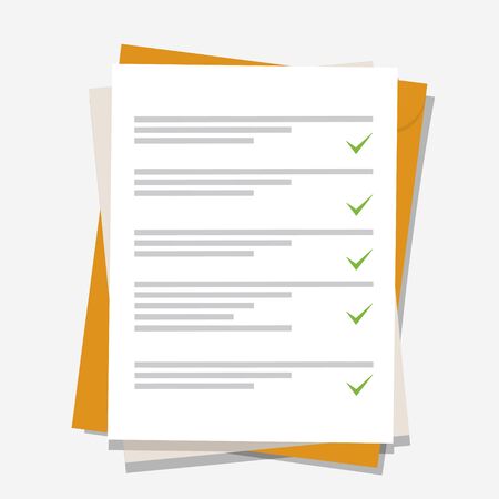 Documents icon. Stack of paper sheets. Confirmed or approved document. Flat illustration isolated on color background.のイラスト素材