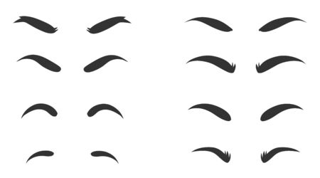 Eyebrows shapes Set. Eyebrow shapes. Various types of eyebrows. Makeup tips. Eyebrow shaping for women. Classic type and different thickness of brows.のイラスト素材