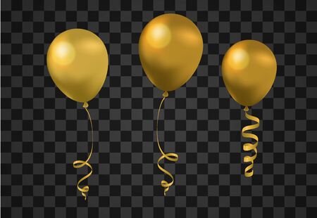 Flying balloons on black background with luxury golden stripes. Promotion and advertising, grand opening. Banner and background, brochureのイラスト素材