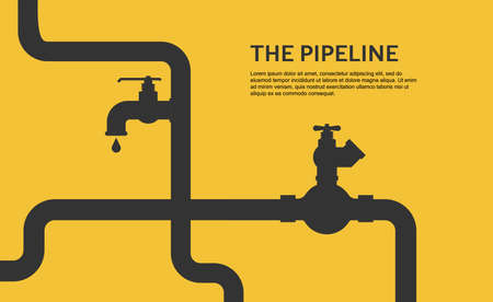 Web banner template. Industrial background with yellow pipeline. Oil, water or gas pipeline with...