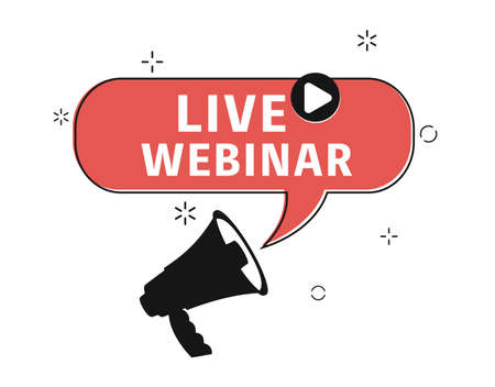 Live webinar label with megaphone for broadcasting live. Vectorのイラスト素材