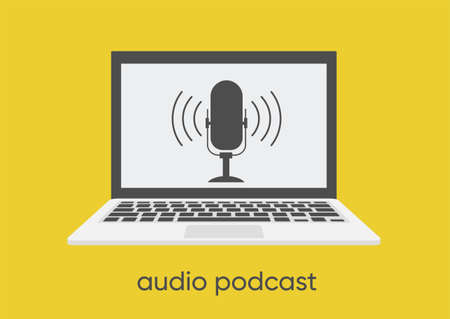 Vector flat concept of audio podcast. Subscription as businessのイラスト素材