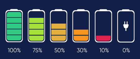 Battery icons set. Battery charging level indicator icon.のイラスト素材