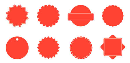 Set of red starburst. Red blank stickers. Sunburst badges, labels, sale tags isolated. Design elements.のイラスト素材