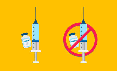 Vaccination or Anti-vaccination concept, 4k vector illustration isolated on yellowのイラスト素材