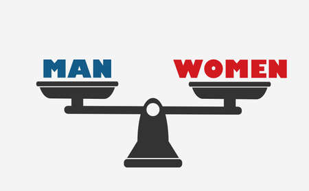 Man Equal To Woman On A Scale Gender Equality Concept Design. Vector Illustration in Flat Styleのイラスト素材