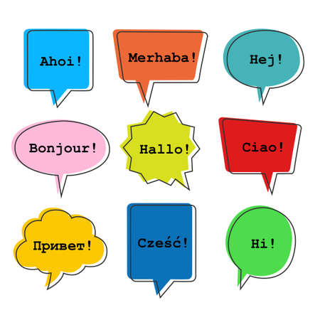 Seamless pattern with speech bubbles with the word hello in different languages.のイラスト素材