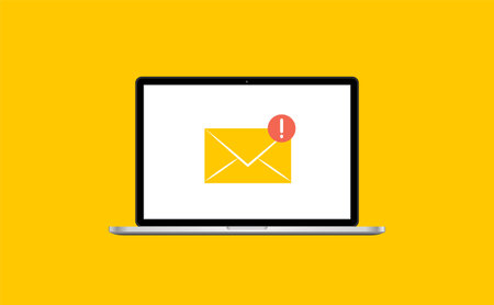 Laptop with new email envelope. Computer and document on screen. Flat style vector illustration.
