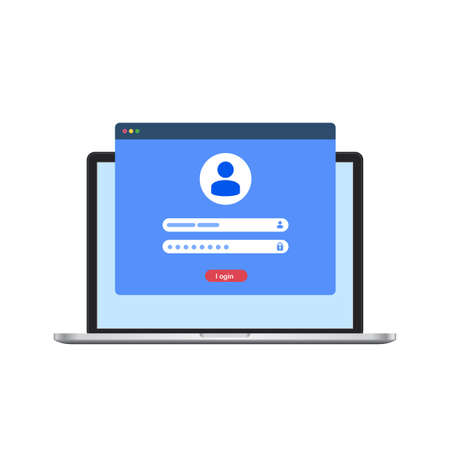Laptop with authorization, login and password of the user to the system or account, vector illustrationのイラスト素材