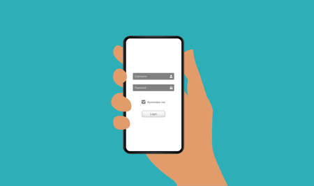 Log in screen. Mobile application interface. Website UI with buttons and network account.のイラスト素材