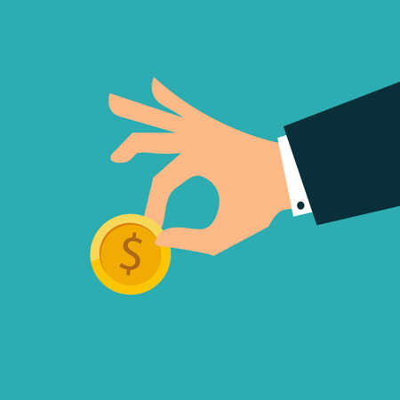 Vector finance concept in flat style, stack of golden coinsのイラスト素材