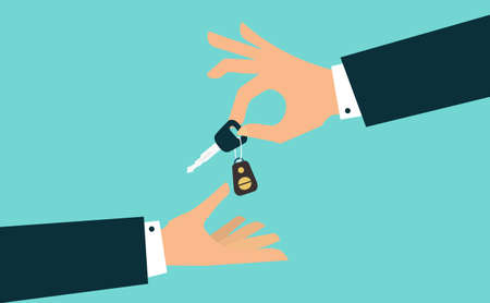 Hand giving car keys with chain. Vectorのイラスト素材