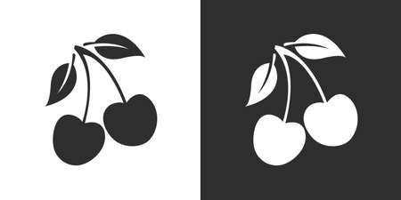 Cherries icon isolated on black and white background. Vectorのイラスト素材