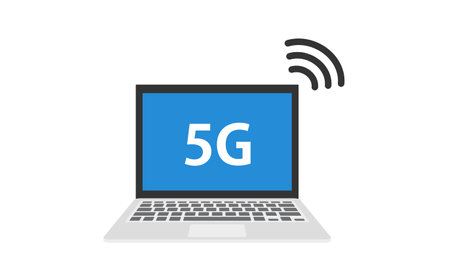 Abstract illustration with 5g internet on laptop. Wireless mobile telecommunication service concept.のイラスト素材
