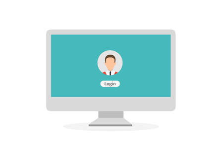 Log in account on the laptop. Hands on the laptop. Laptop with password notification. Vectorのイラスト素材