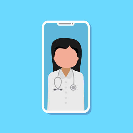 Online medical consultation on the smartphone on blue. Stock vectorのイラスト素材