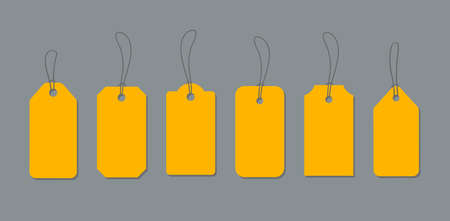 Yellow hanging price tags. Can be used for sales and promotions.