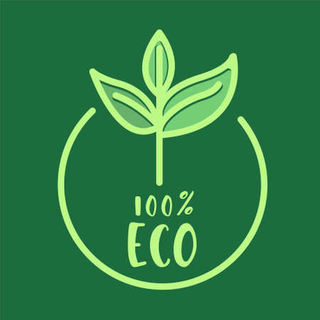 Set of various eco friendly 100 percent green badges with leaf.のイラスト素材